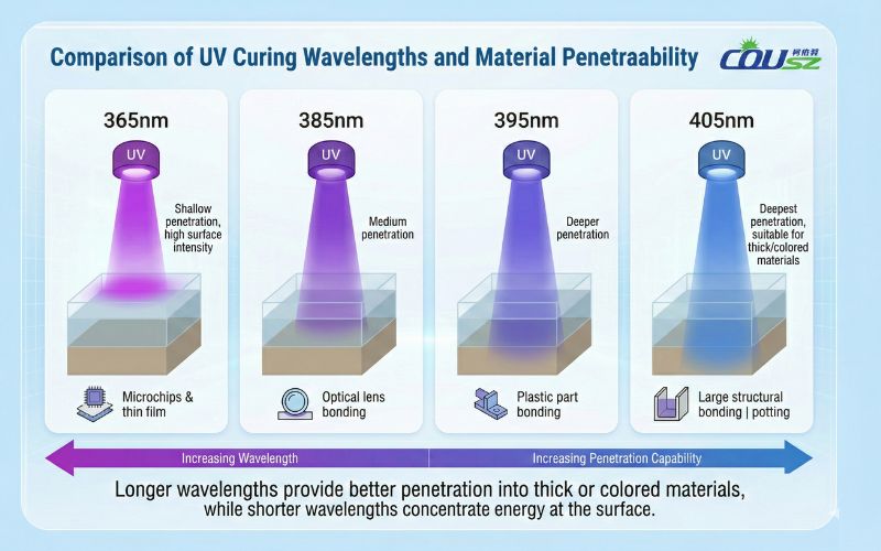 A Chart Comparing Wavelength Penetration Depths For Industrial Applications.