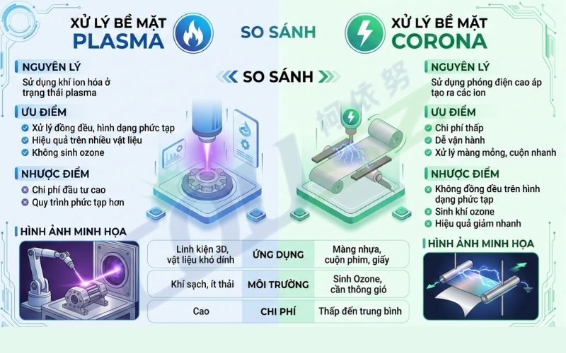 So Sánh Xử Lý Bề Mặt Plasma Với Xử Lý Bề Mặt Corona