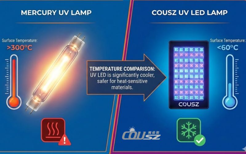 Surface Temperature Comparison Between Mercury Uv Lamps And industrial UV curing systems