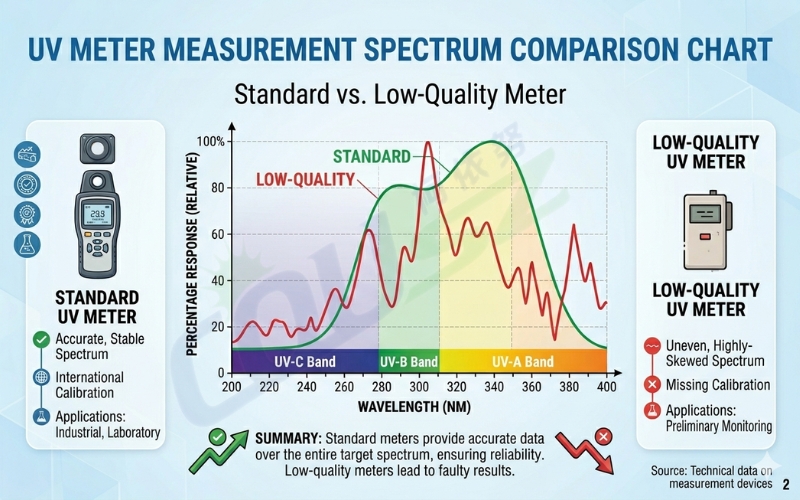 Comparison Of Uv Intensity Meters Based On Spectral Range And Calibration Accuracy