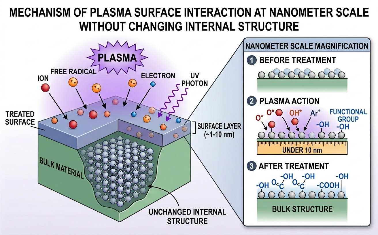 Plasma Treats The Surface Without Altering The Bulk Physical Structure Of The Material