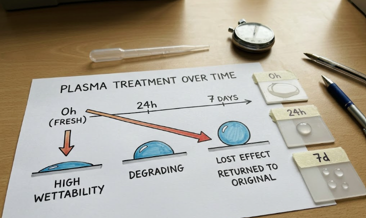 Năng Lượng Bề Mặt Sau Xử Lý Plasma Giảm Dần Theo Thời Gian (hiệu Quả Xử Lý Bề Mặt Giảm Dần Sau Khi Xử Lý Trong Một Thời Gian Nhất định)