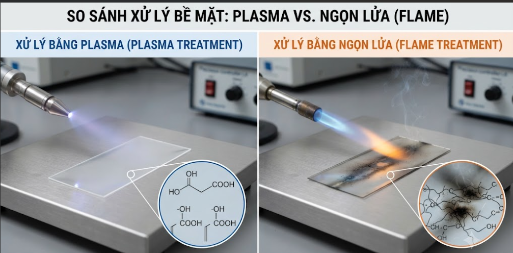 So Sánh Bề Mặt Sản Phẩm Sau Khi Xử Lý Bằng Plasma Và Bằng Ngọn Lửa